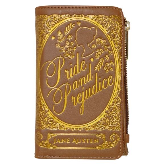 Loungefly Pride and Prejudice Book Wallet Gold Brown Faux Leather Countryside - Picture 1 of 4